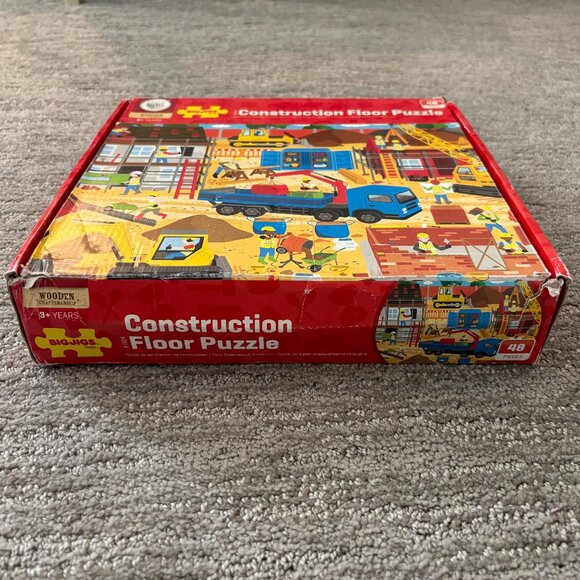 Toddler Puzzle - Wooden Floor Puzzle - 48 Pieces - Construction Site with Trucks - Picture 4 of 4